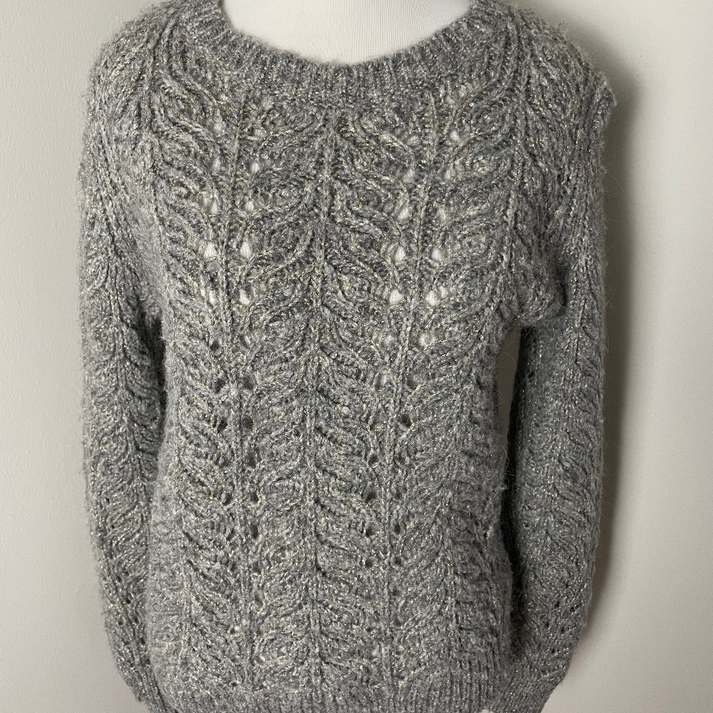 Banana Republic Grey Metallic Cable Knit Sweater